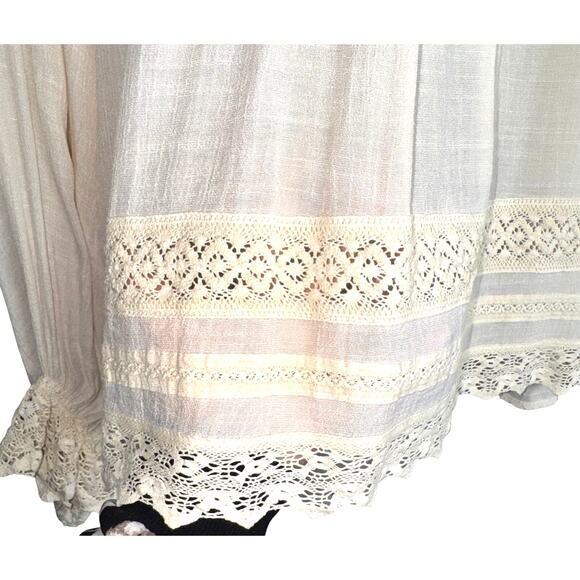 Entro Ivory Boho Lace Trim Peasant Top Medium - Picture 3 of 6